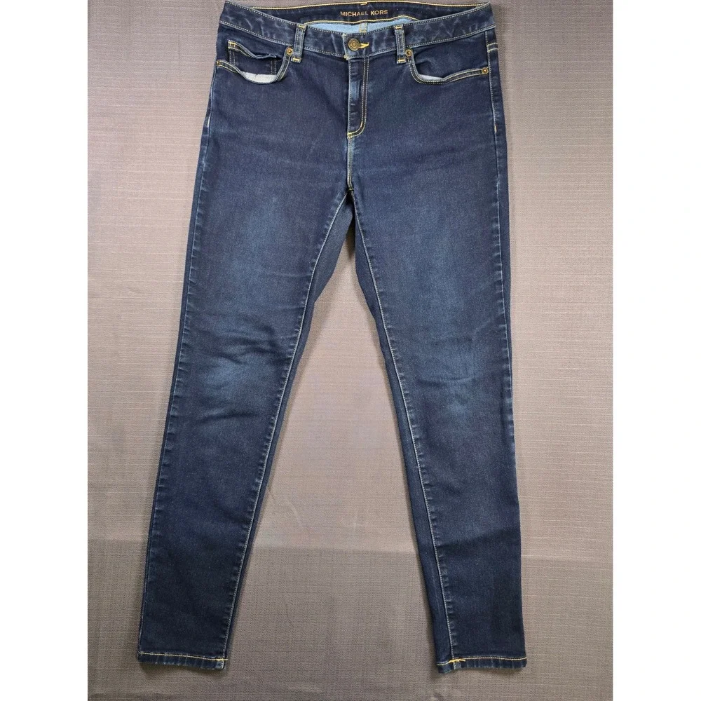 Michael Kors Izzy Skinny Jeans Womens 8 Dark Wash Indigo Denim Stretch MK Logo